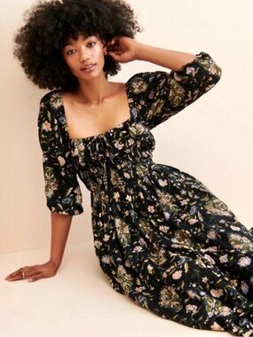 Free People Oasis Floral Printed Midi Dress in Black $168